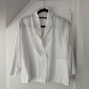 Eileen Fisher Deep V White Organic Cotton Top Size Large